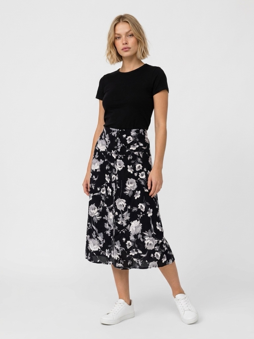 wild fable Black & White Floral Maxi skirt